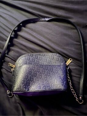 Steve Madden Black Embossed Logo Crossbody with Gold Chain Trim